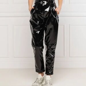 Pinko Black High-Waisted Patent Leather Pants